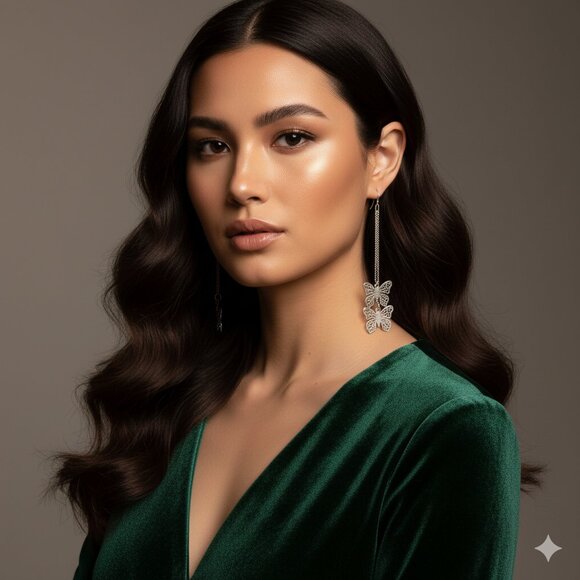 Silver Butterfly Dangle Earrings - Picture 3 of 5